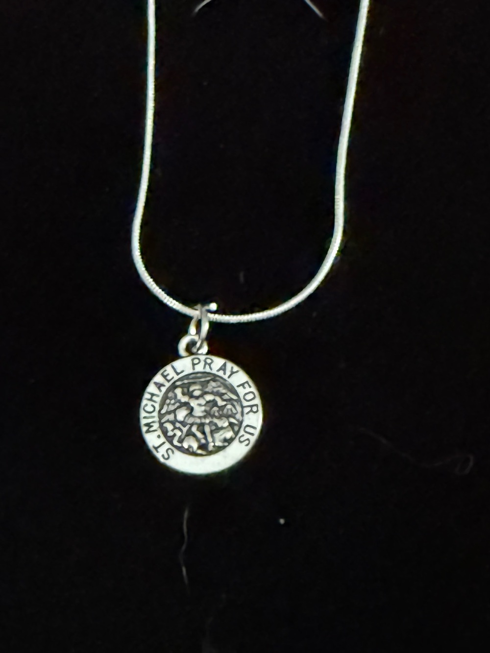 St. Michael Round Pendant Necklace in Silver